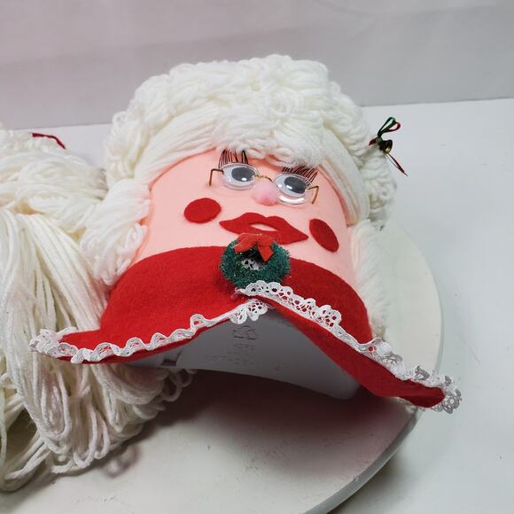 Vintage Santa & Mrs Claus Face Head Yarn Beard Christmas Handmade Shelf Sitters - Picture 10 of 11